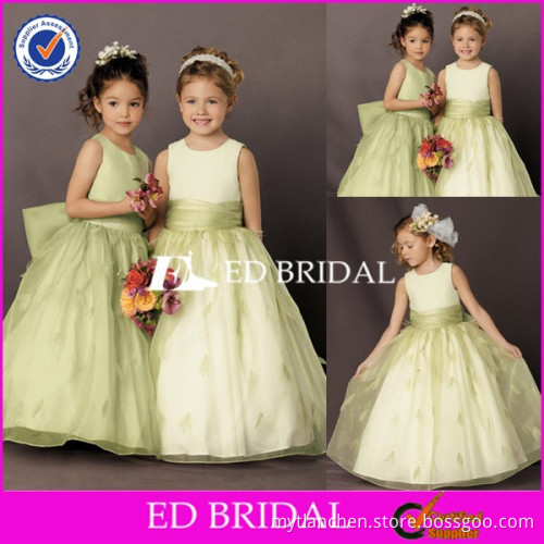 CE419 Unique New Design A-Line Ruffles Sash Apple Green Flower Girl Dresses